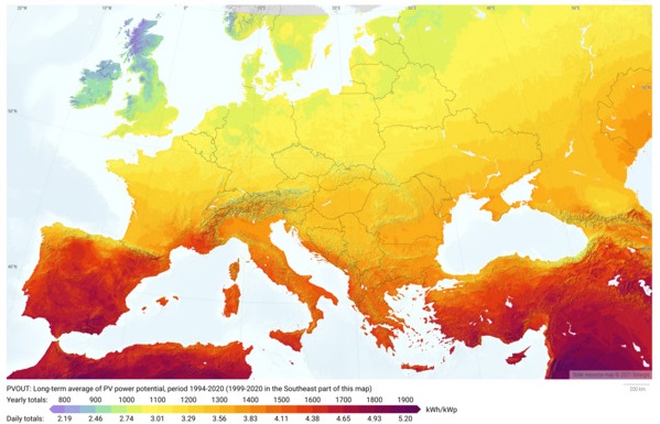 Avrupa Güneş Enerjisi Haritası